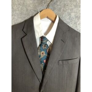WinterSilks Blazer Mens Small Gray 100% Silk Herringbone Dress Jacket Classic